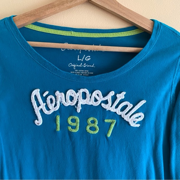 Y2K Aeropostale Long Sleeve Tee Shirt Woman Large Blue Spellout Streetwear - Picture 5 of 14